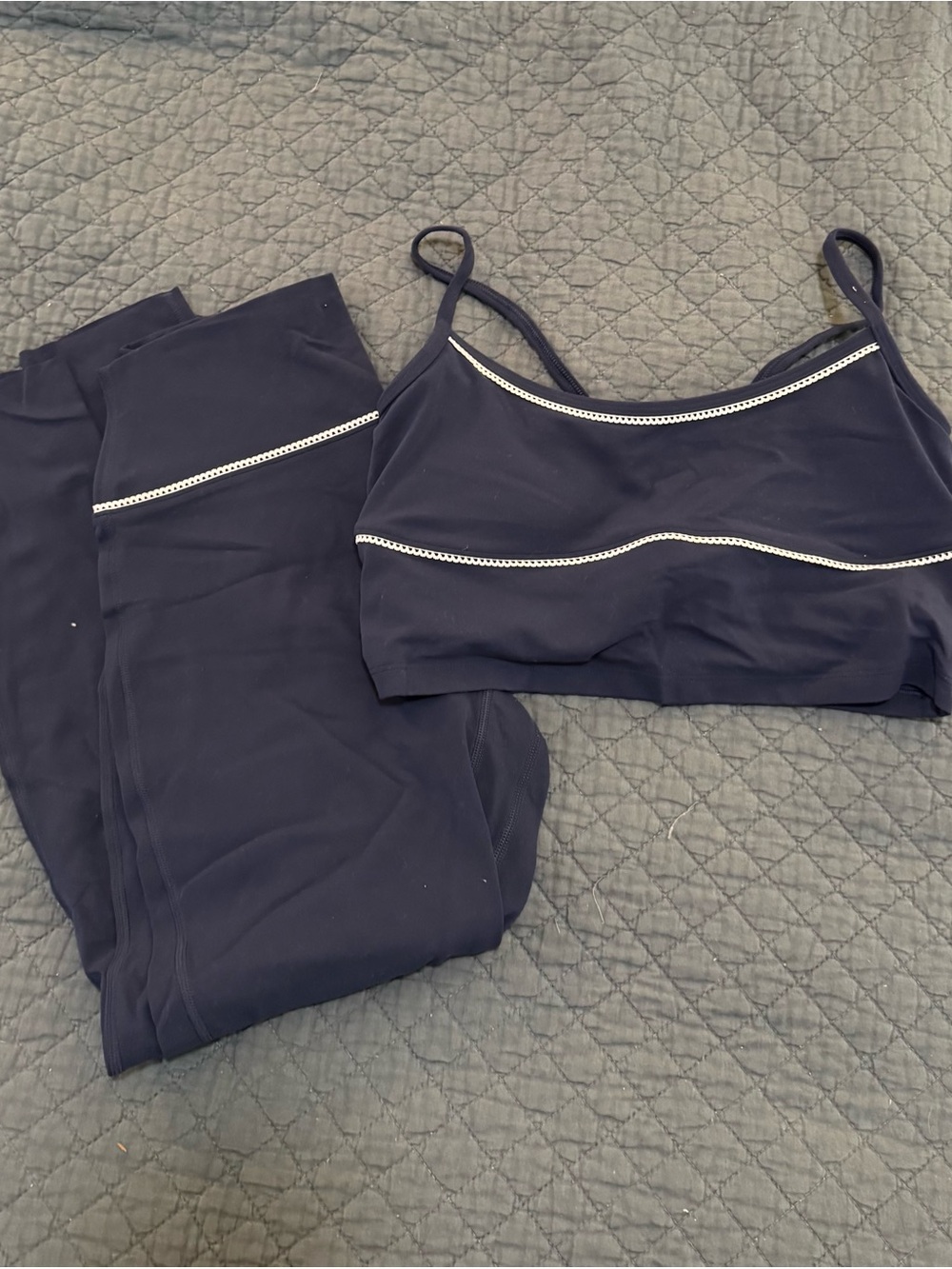 Dark/ Navy Blue Seam-Trim Bralette and Legging Set